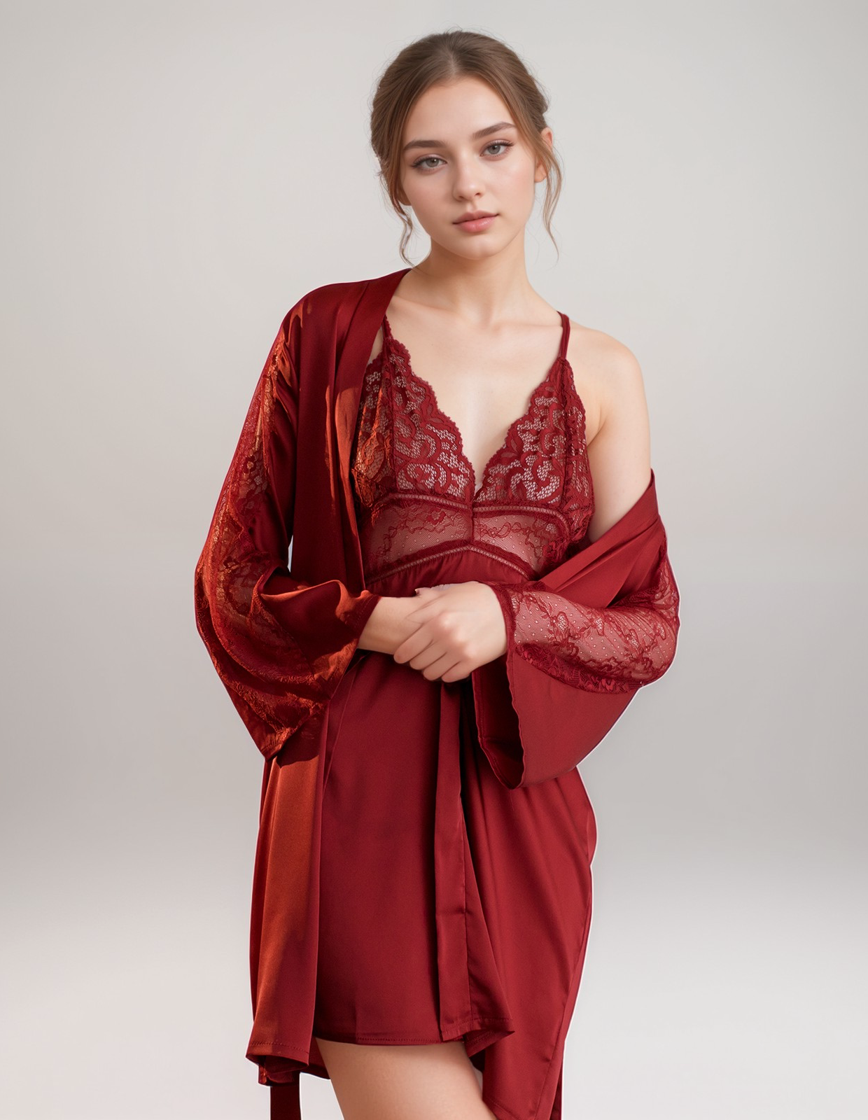 Luxurious Lace Satin Bridal Lingerie Set with Nightgown & Robe