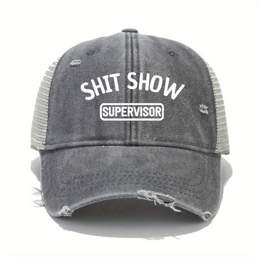 Vintage Washed Unisex Breathable Baseball Cap - Distressed Mesh Trucker Hats for Women & Men with Adjustable Strap and Golf Sun Protection - Unique Shit Show Printed Design