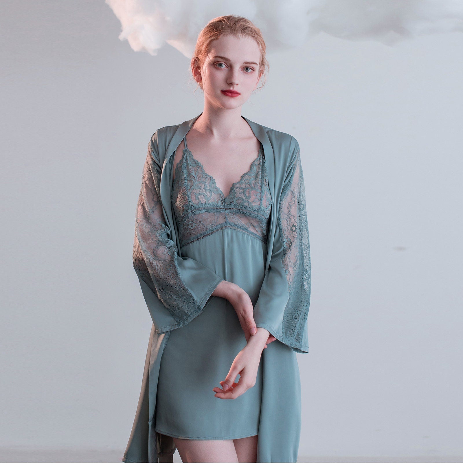 Luxurious Lace Satin Bridal Lingerie Set with Nightgown & Robe