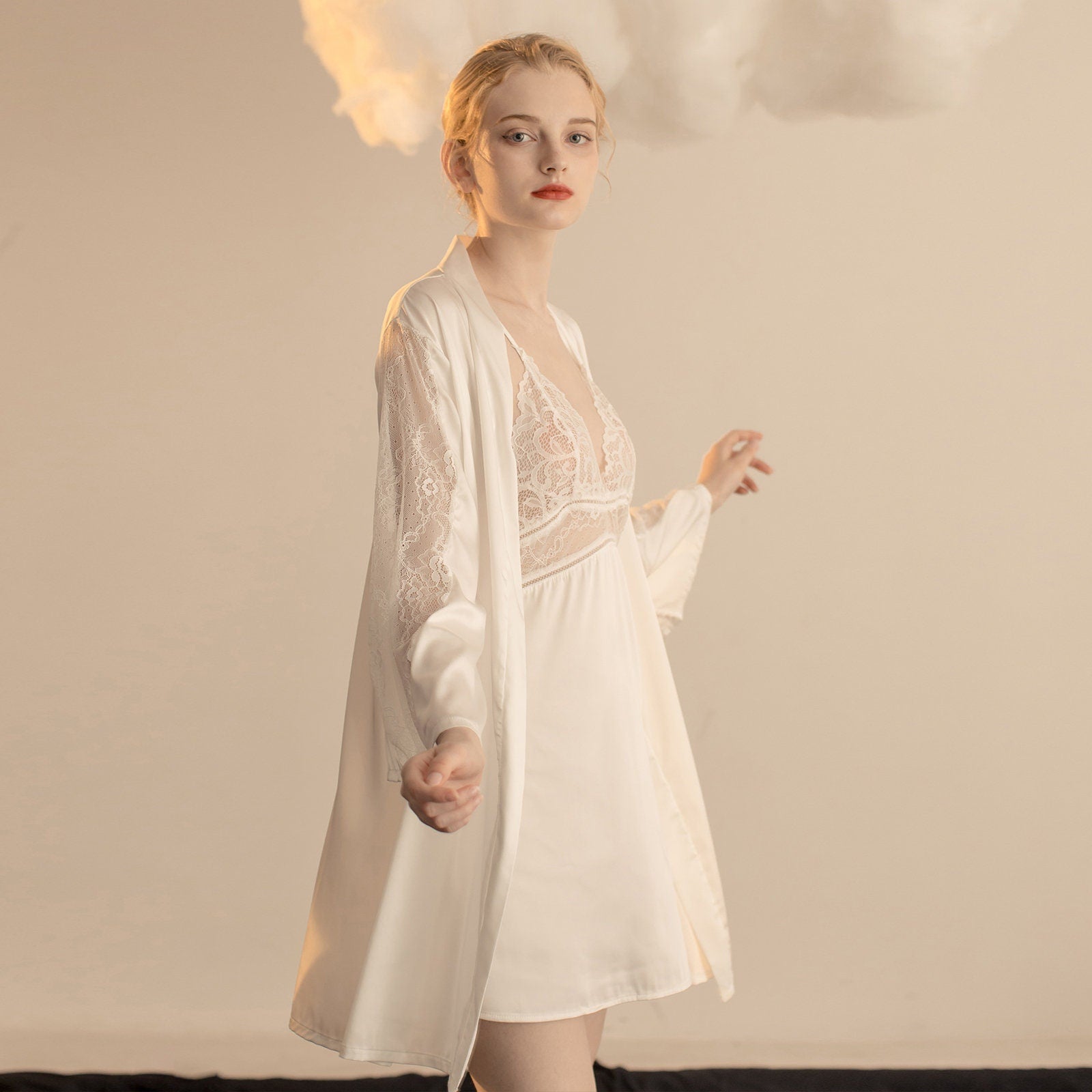 Luxurious Lace Satin Bridal Lingerie Set with Nightgown & Robe