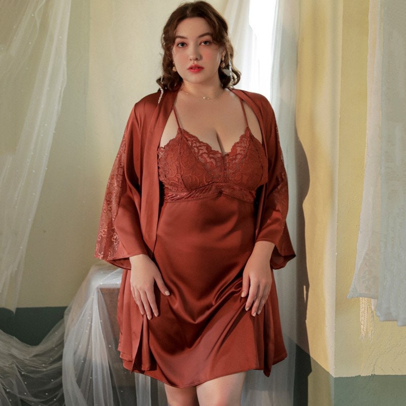 Luxurious Lace Satin Bridal Lingerie Set with Nightgown & Robe