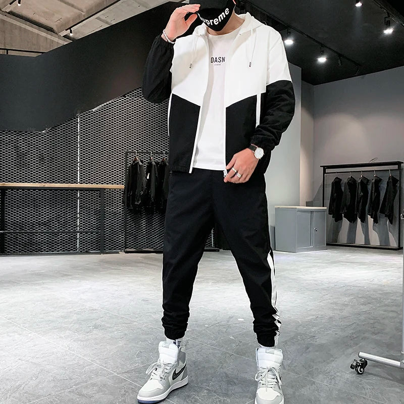 Men Tracksuit Casual Joggers Hooded Sportswear Jackets And Pants 2 Piece Sets