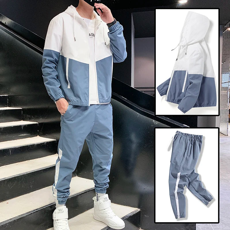 Men Tracksuit Casual Joggers Hooded Sportswear Jackets And Pants 2 Piece Sets