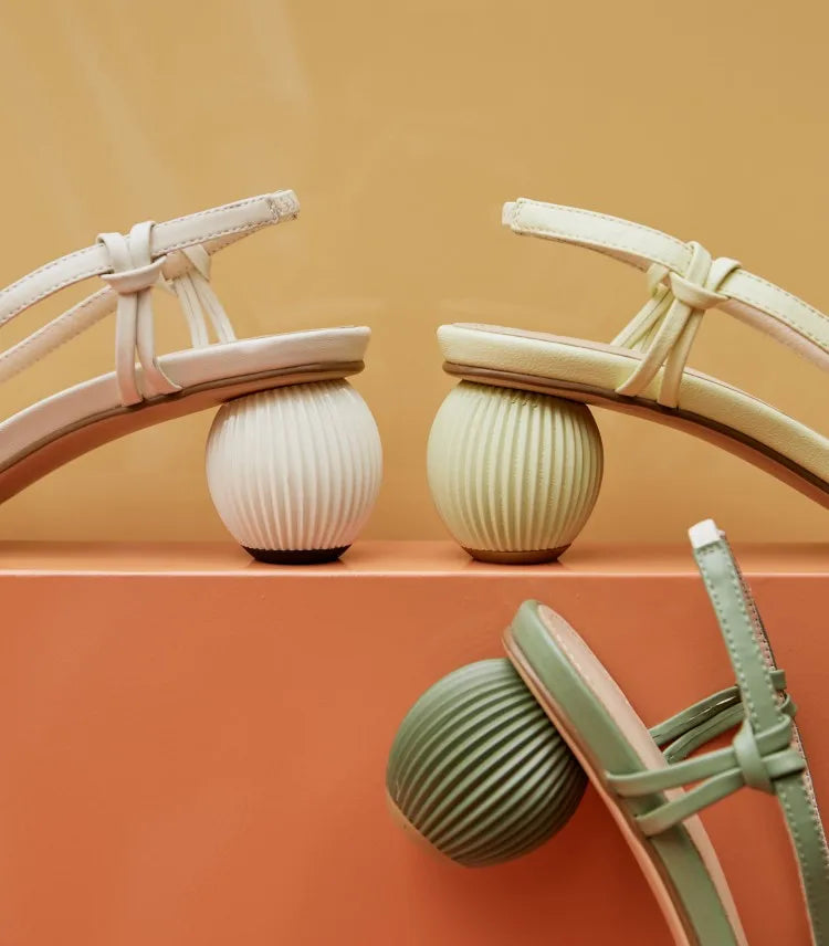 Real Leather Mules Slippers Strange Round Ball Trendy Elegant Unique Designer Luxury Heels for Women