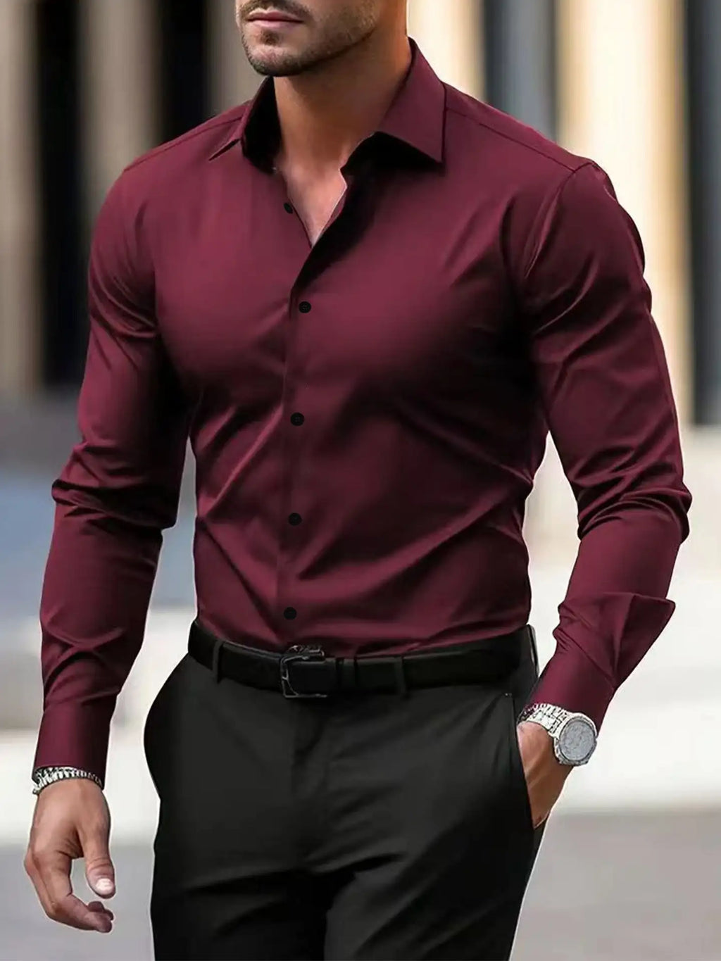 Men's Long Sleeve Business Formal Wear Slim Fit Shirt
