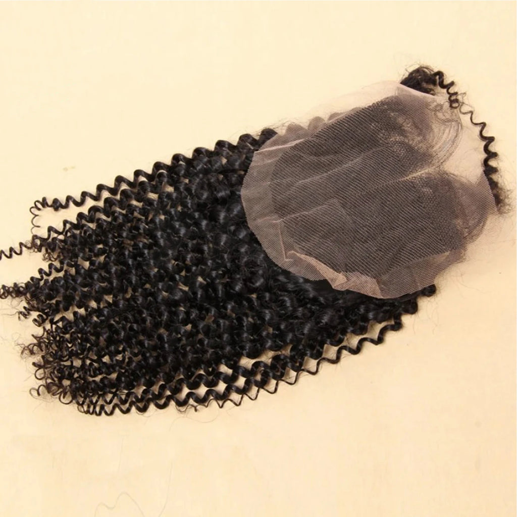 Kinky Curly Human Hair Lace Closure with Baby Hair 4*4 Afro Brazilian Human Hair Extension Closure Natural Scalp Look
