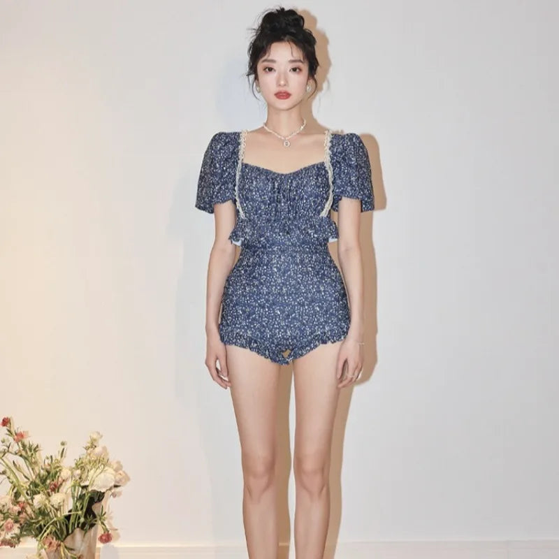 Swimsuit for Women with Pure Desire High-end Feeling Sexy Backless Floral Style Gathered Skirt Style One-piece Beach Swimsuit