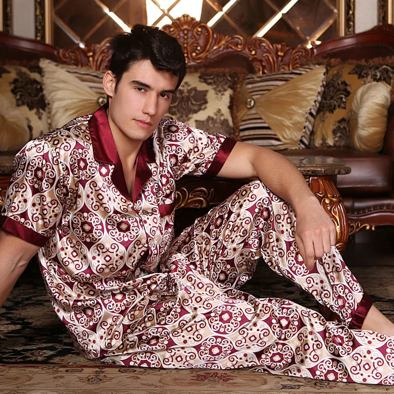 New Male Pajamas Set Homewear Print Short Sleeve Trouser Suits