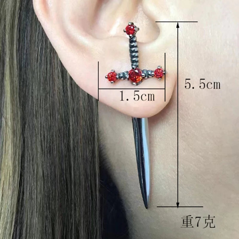 Kiss Jewelry Punk Sword Gothic Kinitial Piercing Earrings for Woman Men Gothic Crystal Ear Jacket Stud Earrings Jewelry
