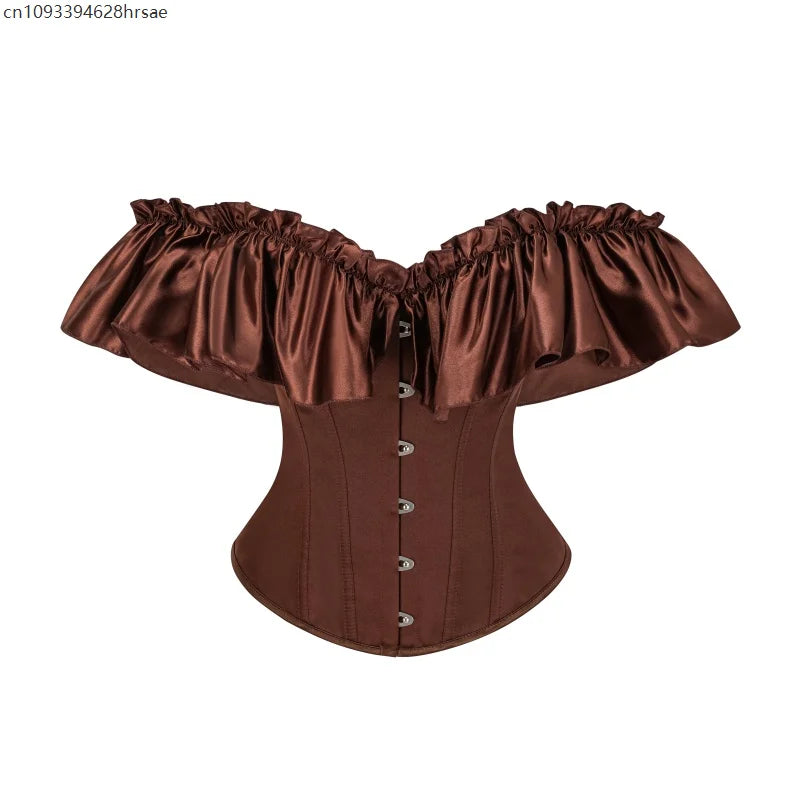 Sexy Off Shoulder Ruffled Red Corset Lace-up Top Women's Victorian Black Vintage Waist Underbust Cincher Party Outfits