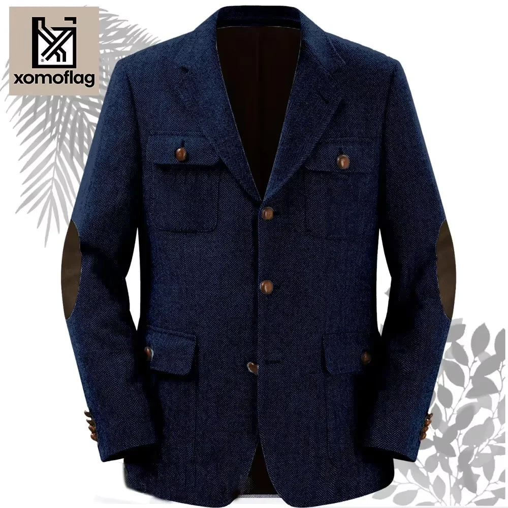 Herringbone Men's Suit 2 Pieces Set Fashion Lapel Double Breasted Tuxedos Groom Blazer Pants Party Business Tailored Hot Sell