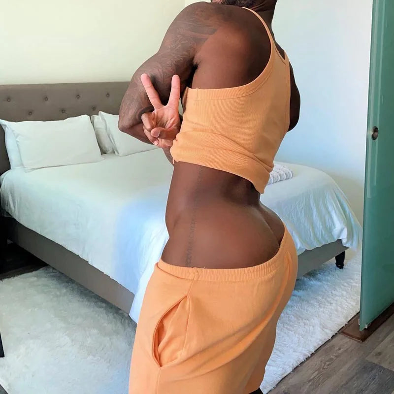 Mens Suits Knitted Sleeveless Vest And Shorts Two Piece set