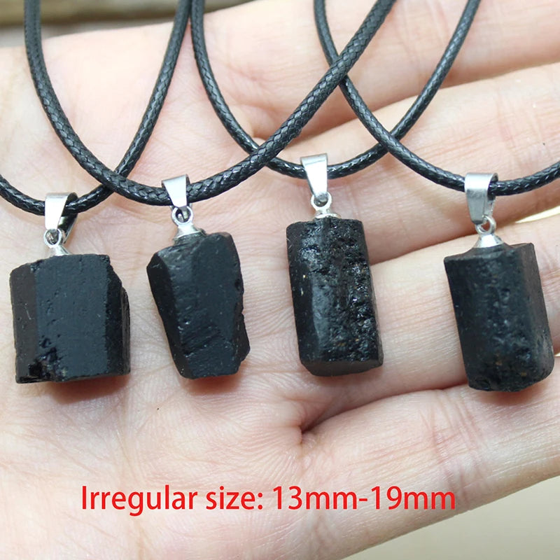 New Black Tourmaline Crystal Gem natural Healing Reiki stone pendant Necklace for jewelry making Charm accessories 1pcs