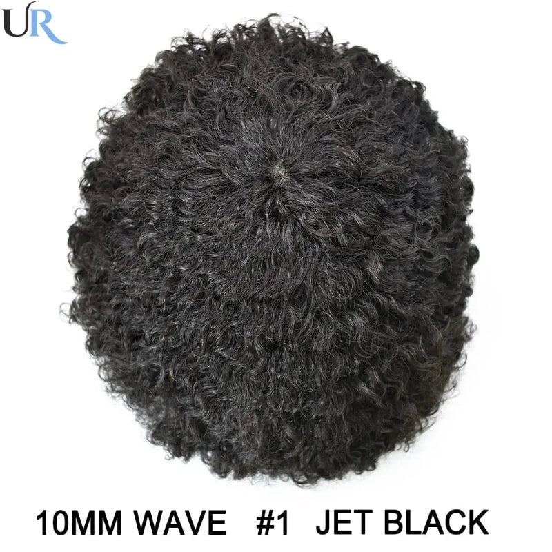 Male Hair Prosthesis Wigs  10mm Curly Toupee For Men Durable Full Skin Hair System Unit for Black Men