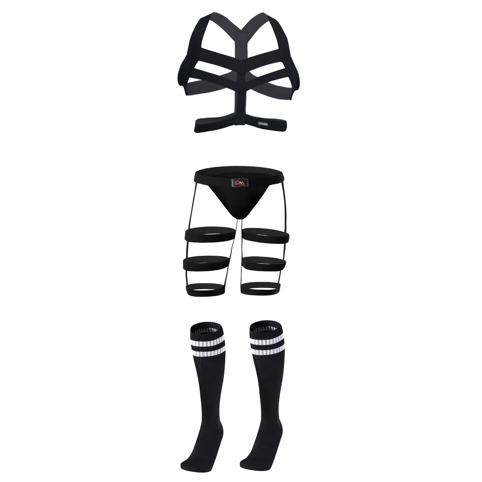 Men Sexy Harness Straps Underwear Man Leg Belt Bondage Fetish Lingerie Erotic BDSM Costume Set Long Socks Stocking Elastic Wear