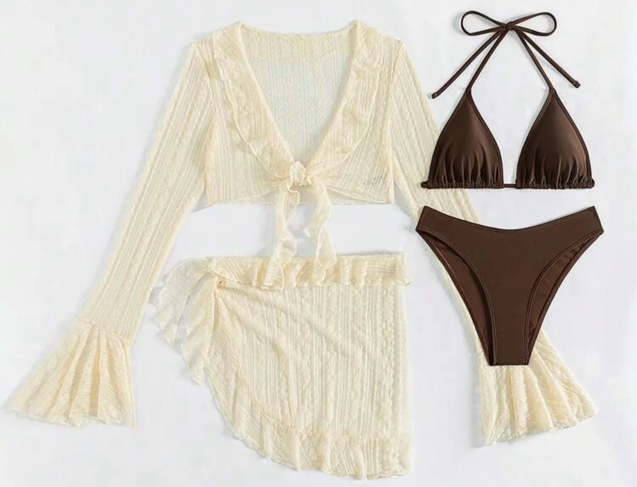 Sexy Four-piece Women Swimsuit Long-sleeve Cover-up Swimwear Summer Solid Bikini Set Brazilian Beachwear Party bathing suit