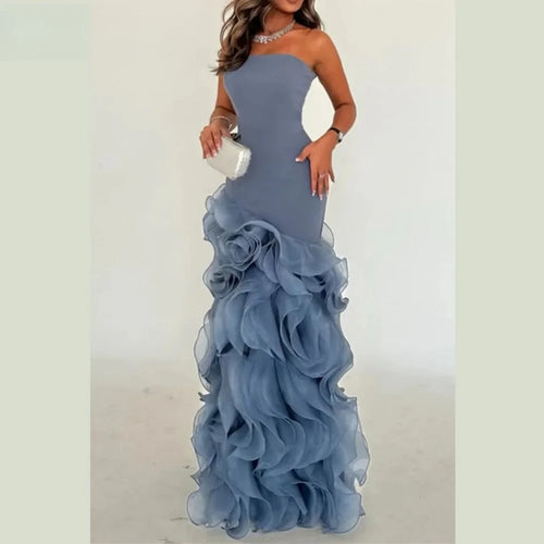 Elegant  Asymmetrical Prom Gown Tiered Layers Party Dress for Women Mermaid Evening