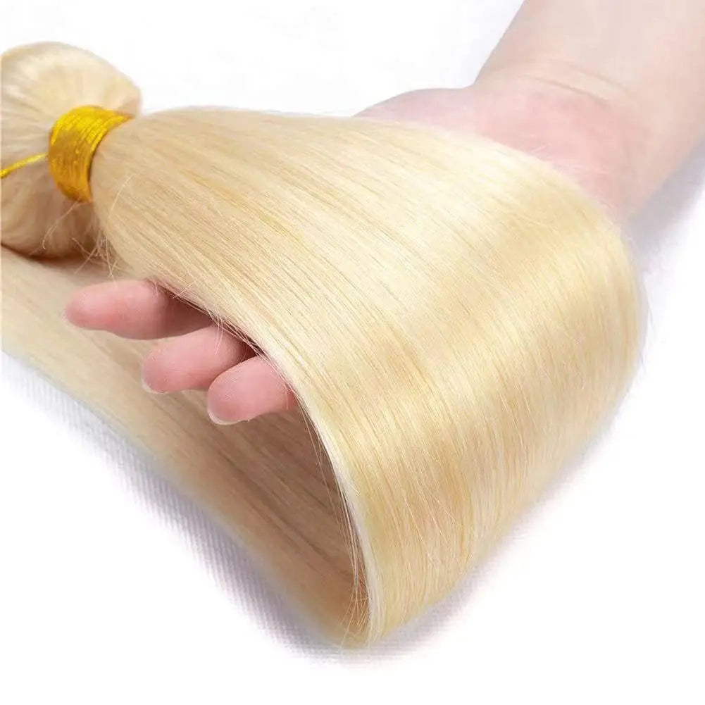Blonde Human Hair 3 Bundles  Brazilian Straight Hair Bundle Honey Blonde Virgin Bundles Human Hair Extensions Weave 613 Color