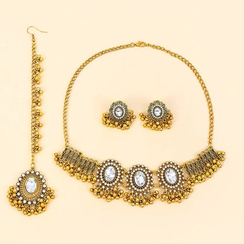 Ethnic Jewelry Set Glasses Stone Jewelry Sets Hollow Metal Pendant Necklace Earrings Headchain Set For Women Jewelry Gifts