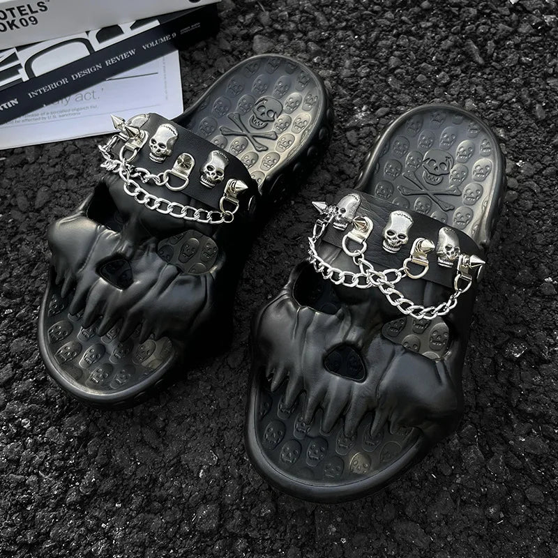 Skull Slides Sandals for Men Women Non-Slip Sport Cloud Slippers on Comfy Beach