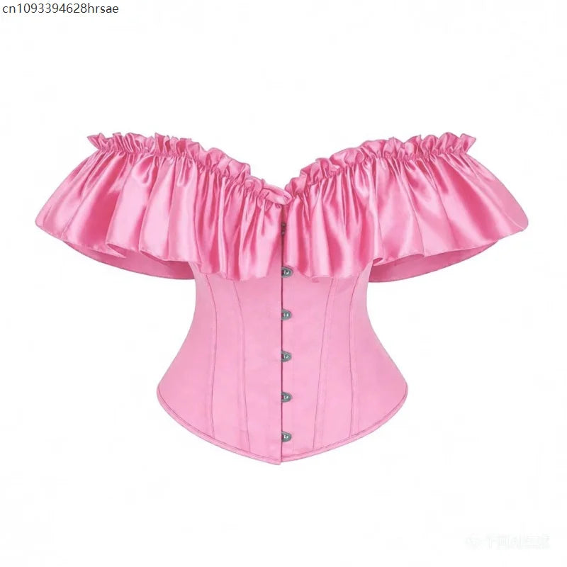 Sexy Off Shoulder Ruffled Red Corset Lace-up Top Women's Victorian Black Vintage Waist Underbust Cincher Party Outfits