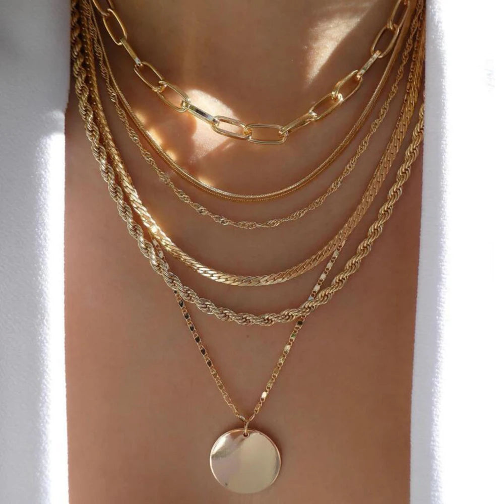 Vintage New Gold Color Multiple Styles Necklace