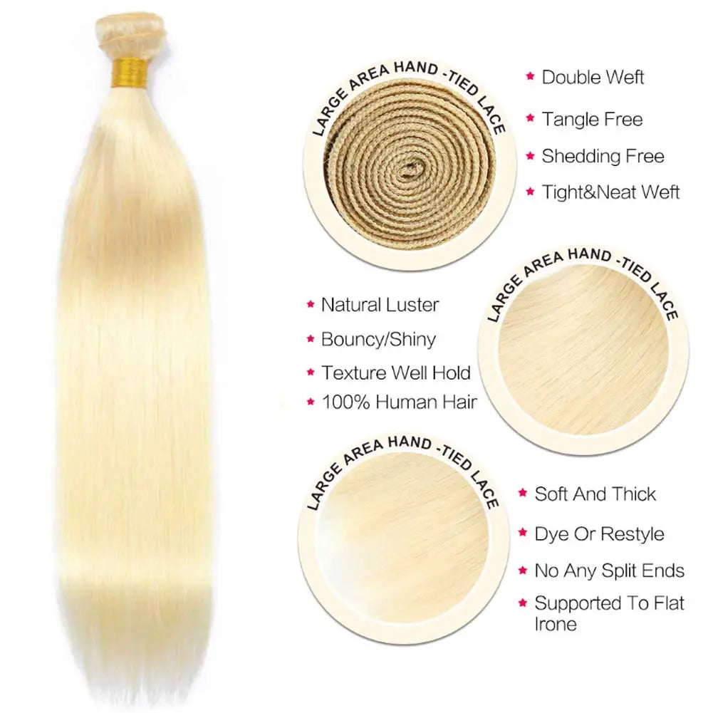 Blonde Human Hair 3 Bundles  Brazilian Straight Hair Bundle Honey Blonde Virgin Bundles Human Hair Extensions Weave 613 Color
