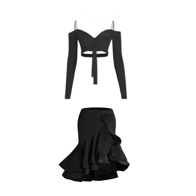 Sexy Off Shoulder Latin Top Ruffled Skirts