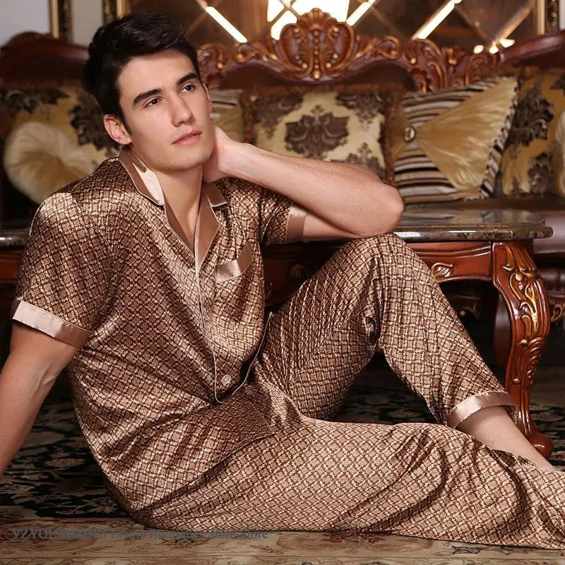 New Male Pajamas Set Homewear Print Short Sleeve Trouser Suits