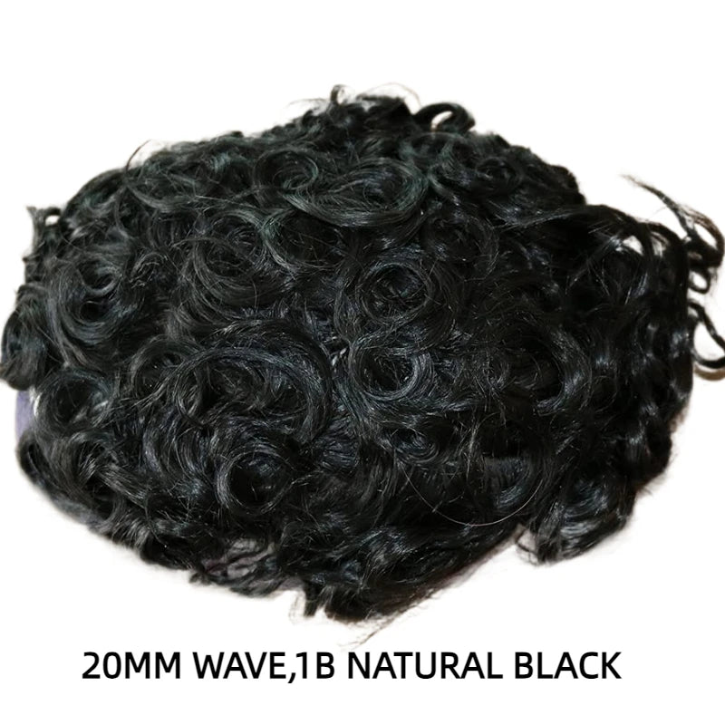 Male Hair Prosthesis Wigs  10mm Curly Toupee For Men Durable Full Skin Hair System Unit for Black Men