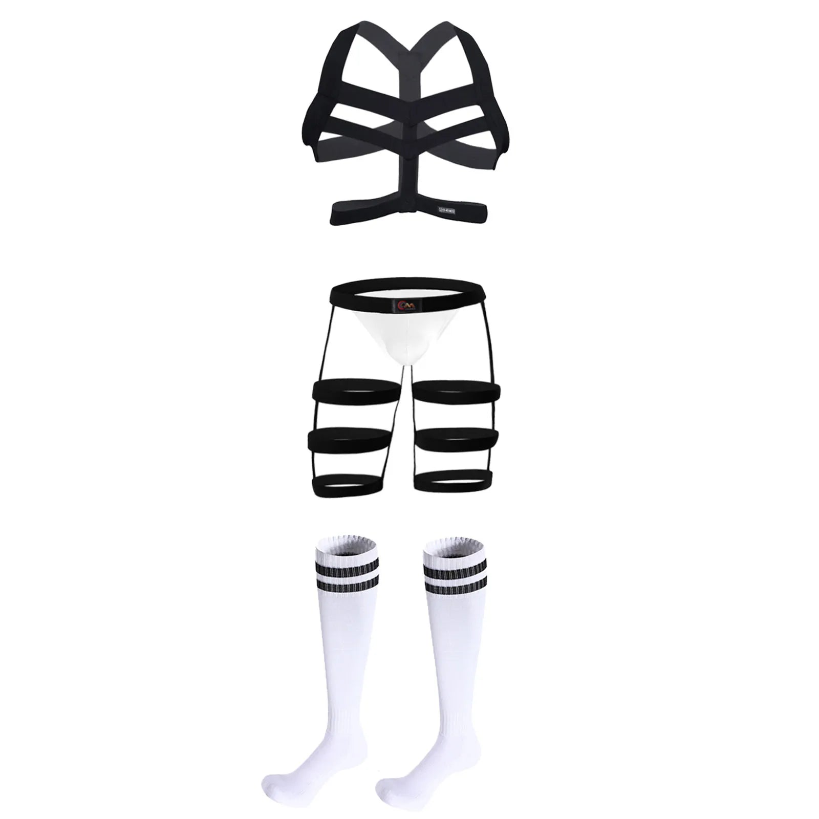 Men Sexy Harness Straps Underwear Man Leg Belt Bondage Fetish Lingerie Erotic BDSM Costume Set Long Socks Stocking Elastic Wear
