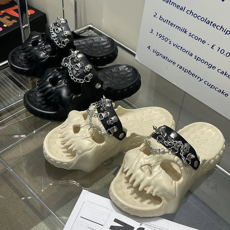 Skull Slides Sandals for Men Women Non-Slip Sport Cloud Slippers on Comfy Beach