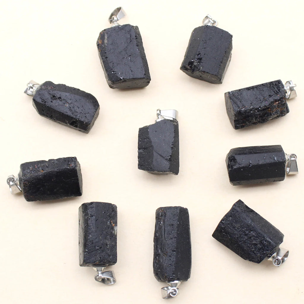 New Black Tourmaline Crystal Gem natural Healing Reiki stone pendant Necklace for jewelry making Charm accessories 1pcs