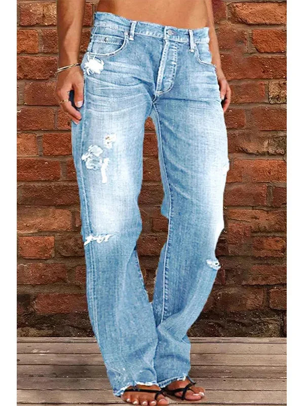 Women's Jeans Slim Fit and Slimming Straight Leg Washed Distressed Jeans for Women