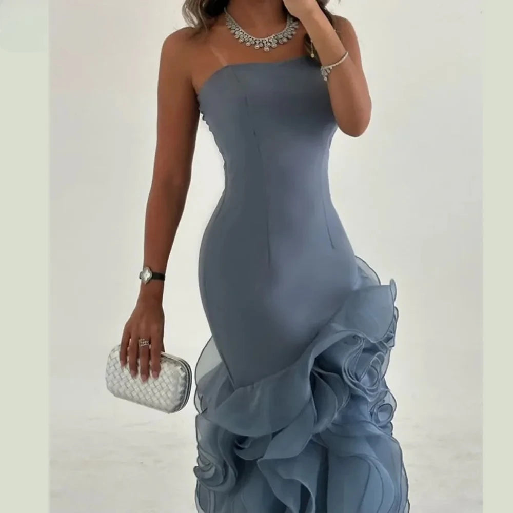 Elegant  Asymmetrical Prom Gown Tiered Layers Party Dress for Women Mermaid Evening