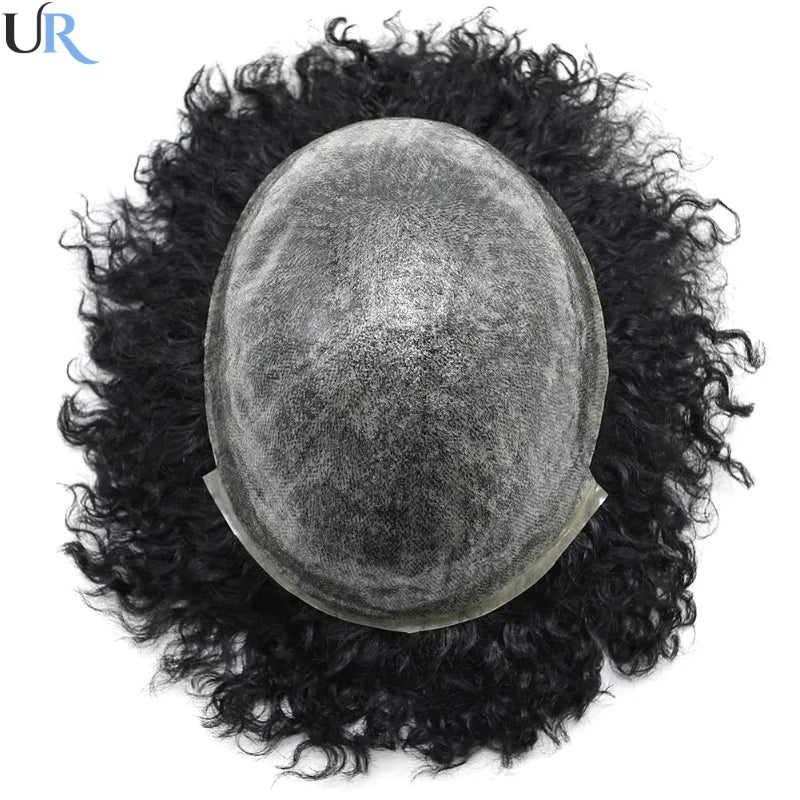 Male Hair Prosthesis Wigs  10mm Curly Toupee For Men Durable Full Skin Hair System Unit for Black Men