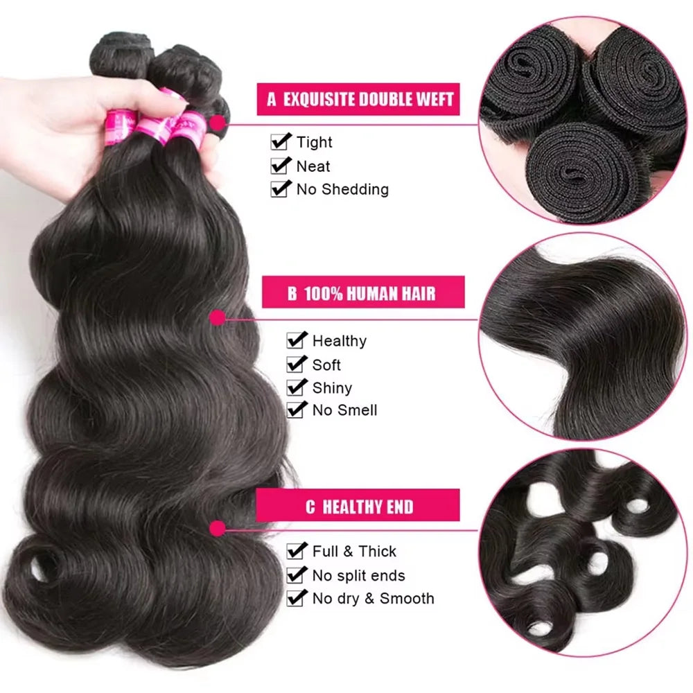 Body Wave Human Hair Extensions Curly Bundles Brazilian Hair Weavings 100% Human Hair Bundles 10-26 38 40 Inch 1/3/4 Bundles 50g