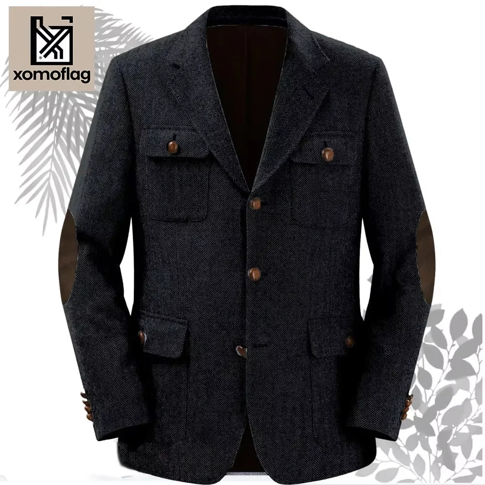 Herringbone Men's Suit 2 Pieces Set Fashion Lapel Double Breasted Tuxedos Groom Blazer Pants Party Business Tailored Hot Sell