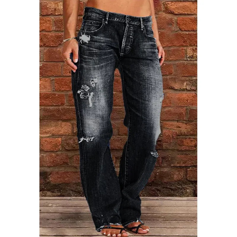Women's Jeans Slim Fit and Slimming Straight Leg Washed Distressed Jeans for Women
