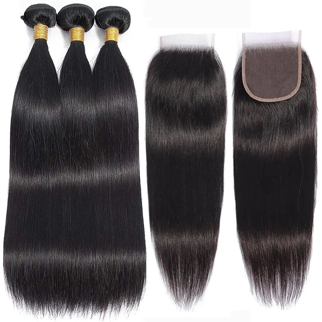 Human Hair Bundles with Closure 12A Straight Bundles Human Hair With Closure 100% Unprocessed Burmese Virgin Raw Hair Bundles