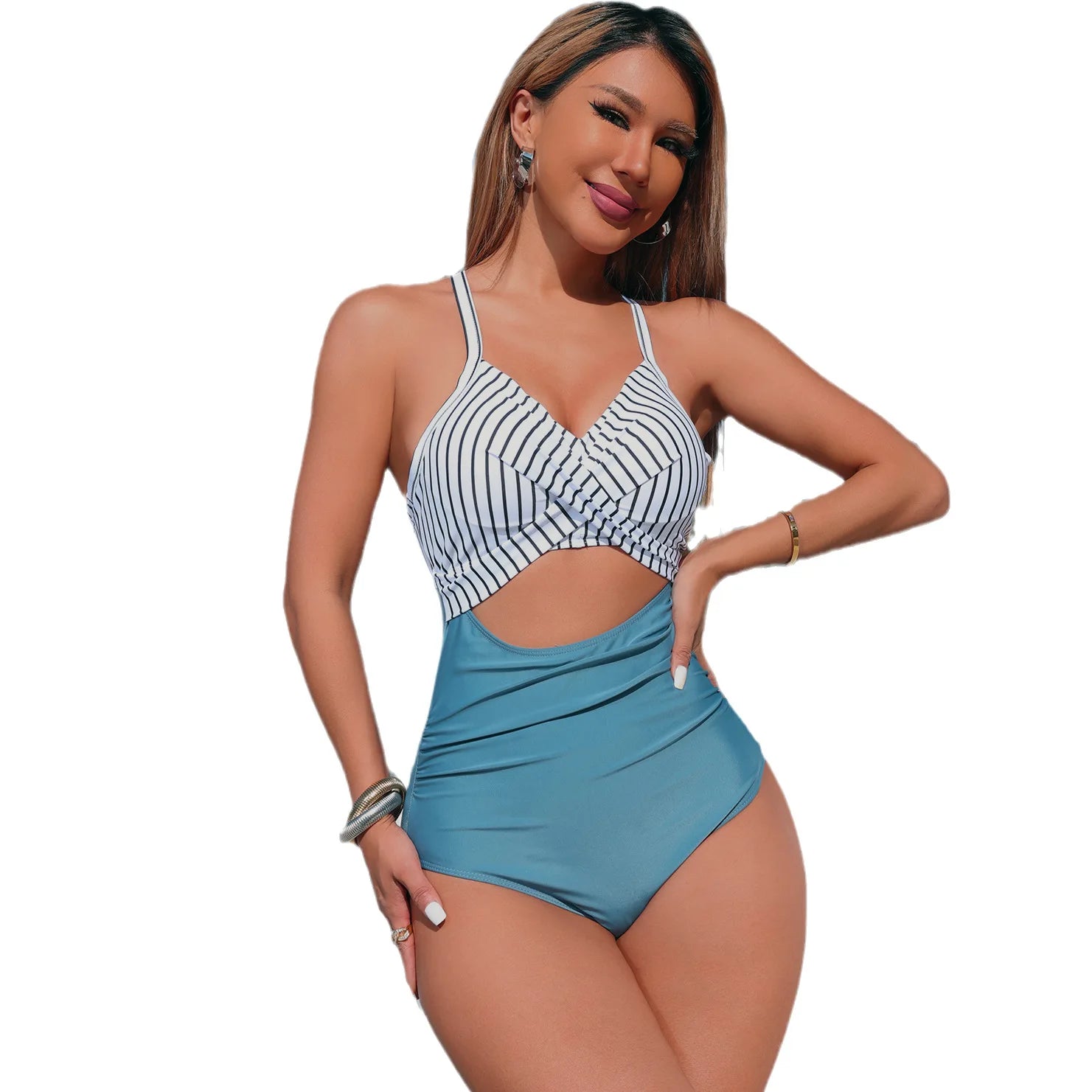 Sexy High-Waist One-Piece Swimsuit Women's Bikini Cross-Border Swimwear Sensual Full-Body Coverage Sporty Chic Design