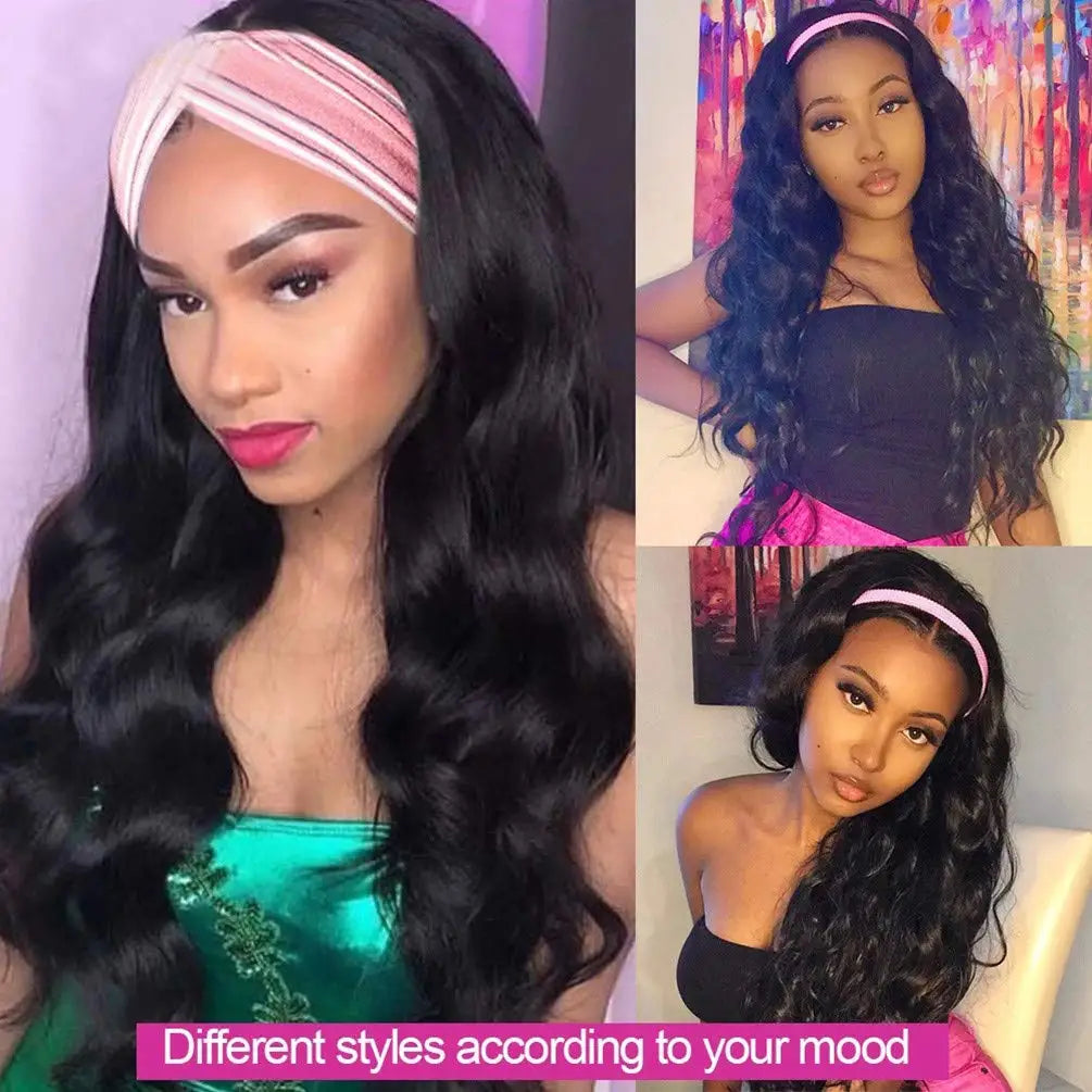 Body Wave Headband Wig Human Hair 18-32 Curly Hair Headband Wig Indian Virgin Machine Made Human Hair Wigs With Headband