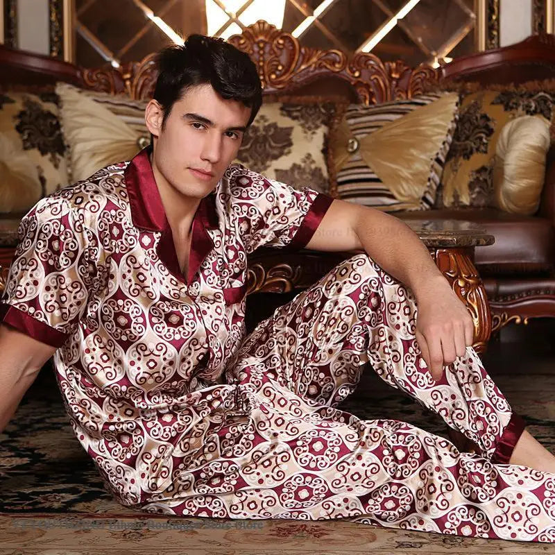 New Male Pajamas Set Homewear Print Short Sleeve Trouser Suits