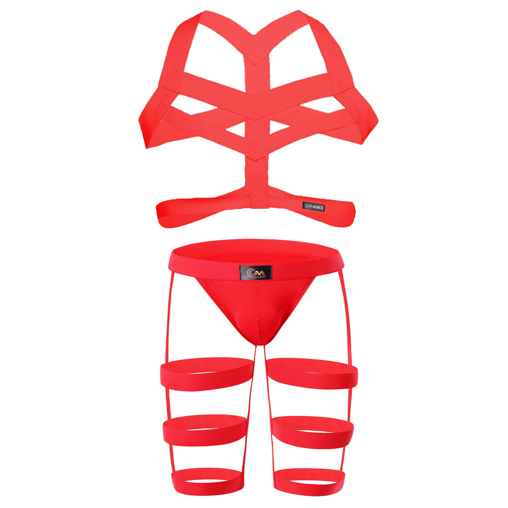 Men Sexy Harness Straps Underwear Man Leg Belt Bondage Fetish Lingerie Erotic BDSM Costume Set Long Socks Stocking Elastic Wear