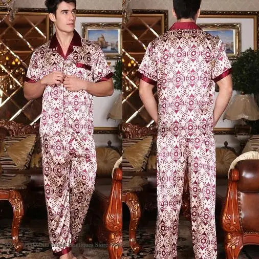 New Male Pajamas Set Homewear Print Short Sleeve Trouser Suits